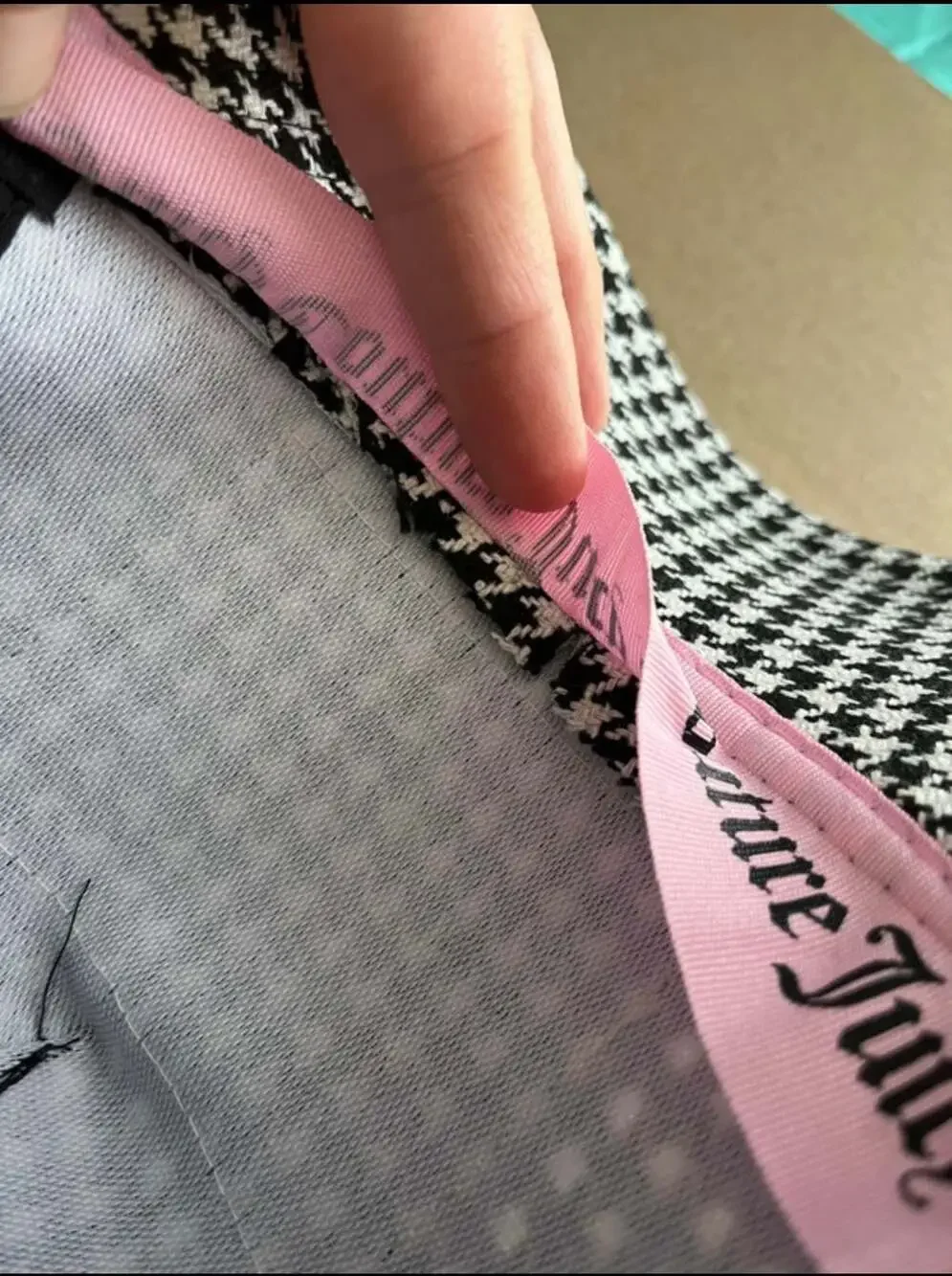 Juicy Couture Black and White Houndstooth Patch Logo Adjustable Baseball Cap Hat